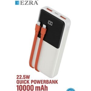Power Bank 10000Ah 22.65W Con Pantalla Digital Y Cables integrados